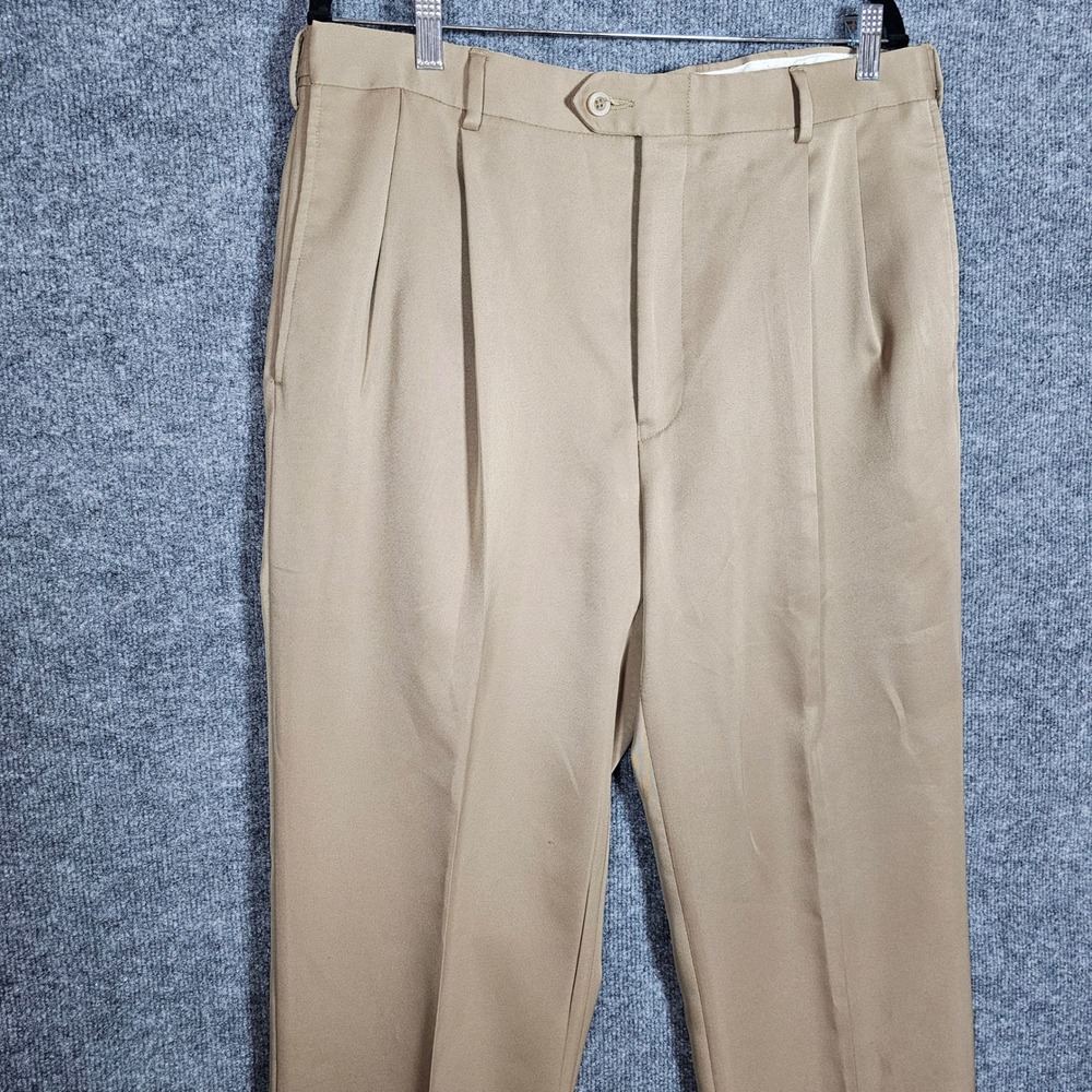 Jos A Bank Leadbetter Golf Pants Mens 36x32 Tan Pleated Cuffed Khaki Trousers - Picture 7 of 13